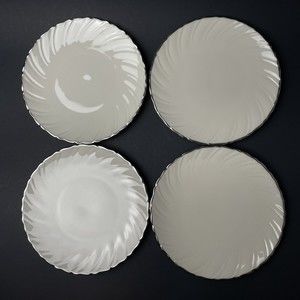 LENOX WEATHERLY Fine Porcelain Dessert Plates Ivory w/ silver trim SET OF 4 6.5”